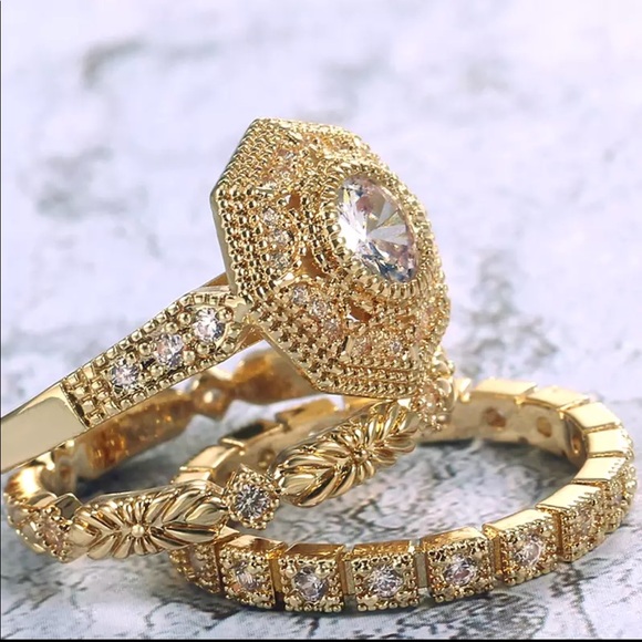 Luxury 3 PC Set Noble Royal Gold Plated Ring New - Picture 5 of 6